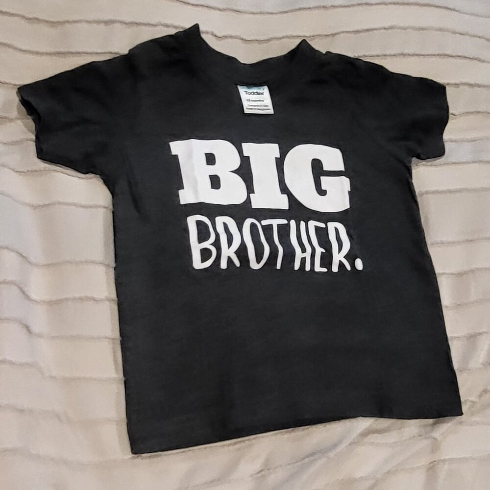 12 months baby toddler boy big brother tee shirt gray